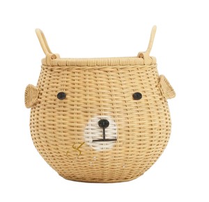 Cute <b>Large</b> Bear Rattan <b>Storage</b> <b>Basket</b> with Handles Handwoven Wicker Tall Toy Bin for Boho Neutral Kids Nursery Decor - Product Image 1