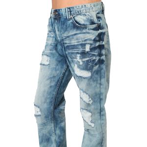 Relaxed Fit Distressed Denim <b>Jeans</b> Men's Heavy Ripped Trousers Medium Wash Cotton Breathable Streetwear Fashion Casual Pants - Product Image 4