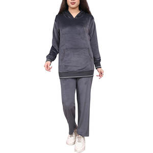 Tenue d'hiver décontractée tendance pour femmes, survêtement en velours, matière en velours pelucheux, confort toute la journée, survêtement en velours pour femmes - Product Image 1