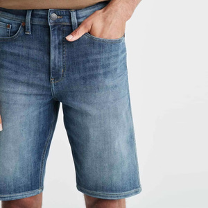 Nuevos Pantalones Cortos Bermuda de Mezclilla Lavada para Hombre, Cintura Media, Estilo Casual, Tejido de Algodón, Cintura Elástica, Color Azul Sólido - Product Image 5