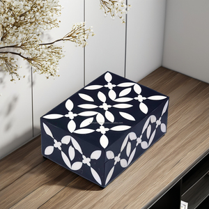 Vintage Handmade Natural Wooden Bone Inlay Decorative Jewelry & Storage <b>Box</b> <b>Floral</b> Design - Black & White - Product Image 5