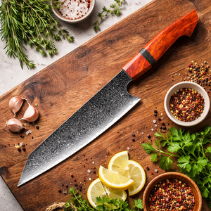 มีดเชฟทำมือคมพิเศษจากเหล็กดามัสกัส พร้อมด้ามไม้ใช้งานได้ทั้งสองมือ และปลอกหนัง ปลอดภัยสำหรับเครื่องล้างจาน - Product Image 3