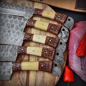 Handmade Carbon Steel Chef <b>Knife</b> <b>Set</b> 5-Piece Razor <b>Sharp</b> Sustainable Multifunction Customizable Wholesale Wood Craft - Product Image 2
