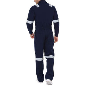 Combinaison de travail bleu marine pour homme avec bandes réfléchissantes, uniforme de sécurité en coton pour usage industriel - Product Image 2