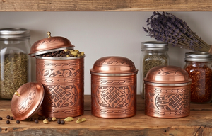 Container Set In Copper With <b>Vintage</b> Design Perfect For Handmade Kitchenware And Utensil Storage Containers Metal Jars - Product Image 3