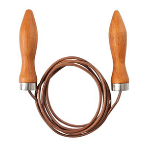 Corde à sauter en cuir brun foncé robuste avec embouts métalliques, poignées en bois profilées pour une prise ferme, corde à sauter professionnelle durable pour l'entraînement cardio - Product Image 4