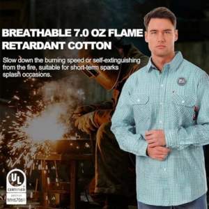 Chaquetas de Soldadura Resistentes al Fuego y Repelentes al Agua de .5 oz, NFPA2112 CAT2, con Botones a Presión, Estampado a Cuadros, Seguras, Ignífugas, FRC, con Paquete de Respirador - Product Image 4