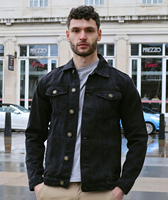 Chaqueta de Mezclilla Negra para Hombre, Cuello Camisero, Cierre de Botones, Corte Regular, Estilo Casual, Disponible Ahora para la Venta