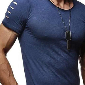 เสื้อยืดผู้ชายแบบใหม่สั่งทำขายส่ง สไตล์ดิสเทรส สำหรับใส่ลำลองกลางแจ้ง ผ้าฝ้าย 100% คุณภาพสูง ระบายอากาศได้ดี เป็นมิตรกับสิ่งแวดล้อม บริการ OEM - Product Image 3