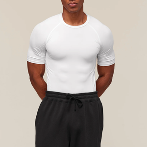 Custom Best Quality Compression Athletic Gym T-Shirt Quick Dry Sport Unisex Fitness Wear Anti-Bacterial Washed Spandex/Nylon - Product Image 1