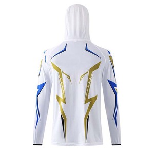 Veste de pêche à capuche pour homme, imprimé géométrique blanc, bleu et or, protection UPF 50 anti-UV, fermeture éclair, manches longues, vêtement d'extérieur - Product Image 2