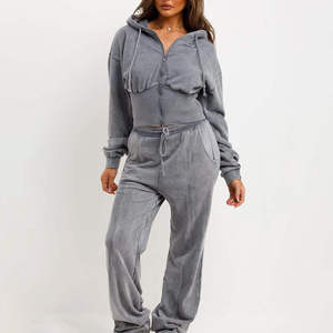 <b>Top</b> Quality Four Way Stretch Lightweight Tracksuit Distressed Boxy <b>Crop</b> <b>Top</b> Hoodie Set <b>Rhinestone</b> Acid Washed 2026 Slim Fit - Product Image 3