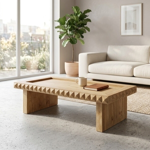 Dice Coffee Table Modern <b>Solid</b> <b>Wood</b> Center Table With 3D Geometric Carved Edges Luxury Minimalist Home Living Room Furniture - Product Image 3