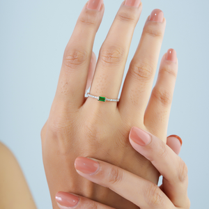 Customize Gemstone Handmade Tsavorite & Diamond <b>Stacking</b> Minimalist <b>Ring</b> Solid 14K Yellow Gold Wholesale Birthday Gift For Her - Product Image 4