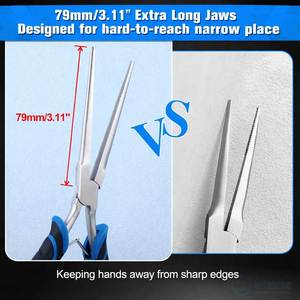 Long Reach Needle Nose <b>Pliers</b> Extra Long Thin Serrated Jaw Stainless Steel Jewelry Making Wire Bending <b>Small</b> Object Gripping - Product Image 2