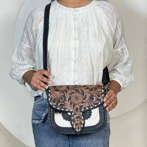 Sac messager en cuir de vachette fait main de luxe personnalisé 2026, style western floral, grande capacité, sacs à bandoulière - Product Image 2