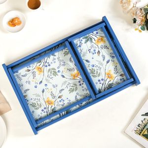 Juego de 3 bandejas de servir de madera de diferentes tamaños, diseño encajable con estampado floral, para uso en oficina y hogar, material de primera calidad. - Product Image 2