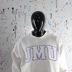JMU ASH GREY <b>Mock</b> <b>Neck</b> Sweatshirt 100% WHITE Applique Embroidery wide <b>neck</b> Sweatshirt Finer Threads - Product Image 4