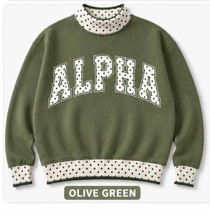 Alpha Beige Custom <b>Mock</b> <b>Neck</b> Crew <b>Neck</b> Sweatshirt Women Men Ladies Unisex Gingham Patch Polka Dot Chenille Embroidery Tackle Twi - Product Image 3