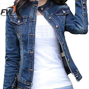 Venta al por mayor de jeans casuales azules de talla grande para mujer, chaqueta de jeans casual para mujer. - Product Image 2