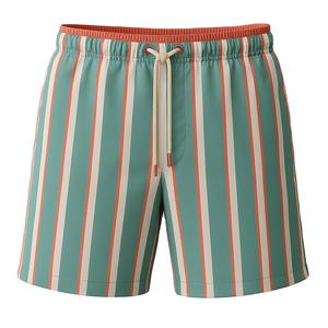 Shorts de bain OEM pour hommes en sergé rayé 100 % polyester respirant, séchage rapide, anti-plis, taille mi-haute vintage avec cordon de serrage - Product Image 1