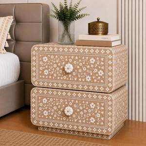 Mesita de noche de lujo con incrustaciones de hueso diseñada para hoteles, villas, dormitorios y decoración interior sofisticada. - Product Image 6