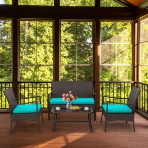 Set da Giardino in Rattan a 4 Pezzi con Tavolino in Vetro Temperato per Conversazioni all'Aperto - Product Image 3