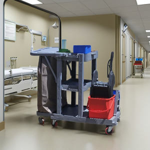 Carrito de Limpieza Industrial KC Green de Plástico con 1 Estante y 4 Ruedas, Capacidad de 300 lb, Estructura PPCP para Uso en Interiores - Product Image 3