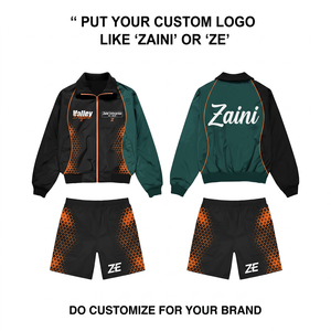 Lightweight 120 GSM Polyester Taslon Windbreaker Short <b>Set</b> Black Green Orange Side Panel Custom Logo Outfit - Product Image 1