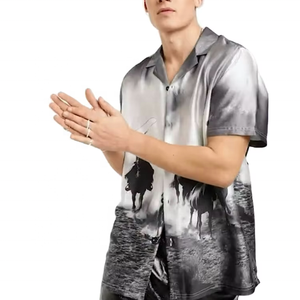 Chemises décontractées à manches courtes boutonnées pour hommes, imprimé western, col personnalisé, vente en gros - Product Image 5