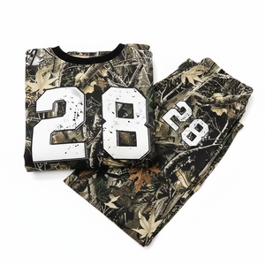 Men Camouflage Two-Piece Tracksuit Set <b>Crop</b> <b>Top</b> Loose Fit Jogger Pants Full Sleeve Hooded Zipper Fly Closure Acid Wash 100% - Product Image 6