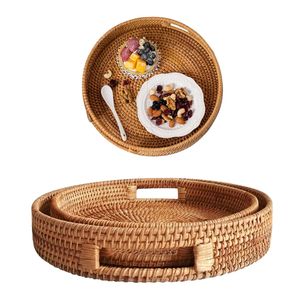 Wicker Rattan <b>Basket</b>/Tray Handmade Eco-Friendly Home Decor with Handles for Coffee <b>Table</b> Dining Room Decor - Product Image 1