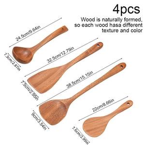 Ensemble de 4 ustensiles de cuisine en bois, cuillères et spatules en bois naturel, finition mate, design minimaliste, ensemble de cuillères à salade de qualité supérieure - Product Image 1