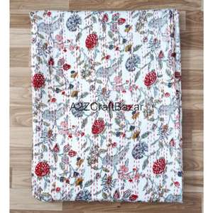 Colcha Kantha india hecha a mano, 100% algodón orgánico, reversible, vintage, ecológica, para todas las estaciones, bordada, tamaño doble, para el hogar - Product Image 5