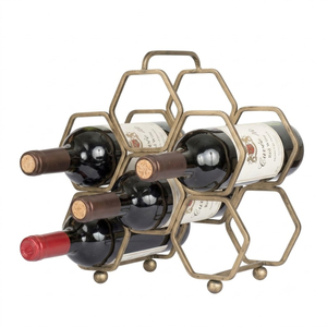 Luxury Rose Gold Metal Wine Rack Modern 6-Bottle Geometric Honeycomb Countertop Holder Space-Saving <b>Freestanding</b> Wine Display - Product Image 4