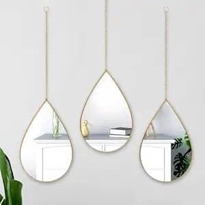 <b>Large</b> Glam Teardrop Wall Mirror Set of 3 Hanging Decorative Mirrors Gold <b>Black</b> <b>Framed</b> Pendant Mirrors for Living Room Bedroom - Product Image 2