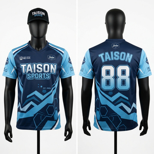 เสื้อเจอร์ซีย์ดิสก์กอล์ฟพรีเมียม โพลีเอสเตอร์ 100% อินเตอร์ล็อค 220gsm ระบายอากาศได้ดี ซับเหงื่อ พิมพ์ลายดิจิทัล สีน้ำเงิน เสื้อทีมกีฬาแบบสั่งทำ - Product Image 1