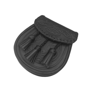 Sac à kilt écossais traditionnel en cuir véritable personnalisé, avec motif celtique en relief et pompons tressés - Product Image 2