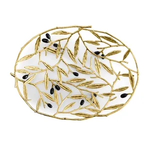 Premium Handmade Fruit Bowl for Premium Living Room Centerpiece DecorationOval Metal <b>Decorative</b> <b>Plate</b> With Leaf Pattern Handmade - Product Image 4