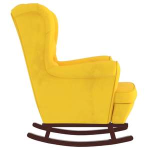 Fauteuil à bascule en velours jaune 100% polyester, bois de caoutchouc massif pour salon - Product Image 4
