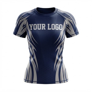<b>Women</b> Short Sleeve Sublimation MMA Compression <b>Rashguard</b> Top Quick Dry Polyester Athletic Training Shirt Custom Logo Front Print - Product Image 1