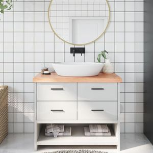 Meuble-lavabo de salle de bain en bois massif brun clair 39,4"x23,6"x(0,8"-2,4") avec comptoir traité à la lumière - Product Image 1