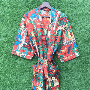Bata de algodón estampada con cuello en V para mujer, ropa de dormir larga ligera de punto suave, patrón Floral, ropa de salón informal de talla grande para mujer - Product Image 1