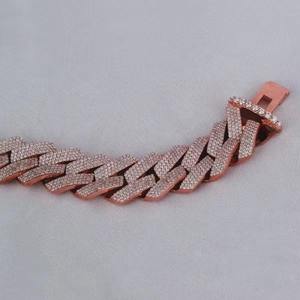 Luxury Rose Gold Plated Diamond Chain Link <b>Bracelet</b> Round Brilliant Cut Pave Setting Geometric Unisex Everyday Wear - Product Image 3