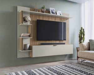 Mueble de TV de Estilo Moderno MARSELAN con 1 Puerta, Mueble de Salón de Madera para el Hogar, Aglomerado/Cristal, Diseño Superior Brasileño, Fácil de Montar - Product Image 6
