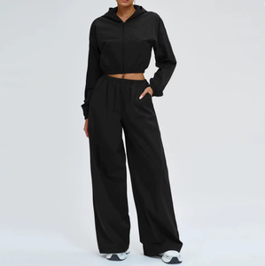 Conjunto Deportivo de Yoga de 2 Piezas para Mujer, con Capucha y Cremallera, Protección Solar, para Ciclismo al Aire Libre, Ropa Deportiva para Gimnasio - Product Image 1