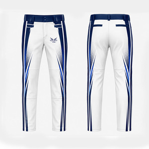 Pantalones de Béisbol Sublimados, Corte Ajustado, Transpirables, de Secado Rápido, Diseño a Rayas con Bolsillos, Patrón Blanco y Azul, Venta al Por Mayor - Product Image 1