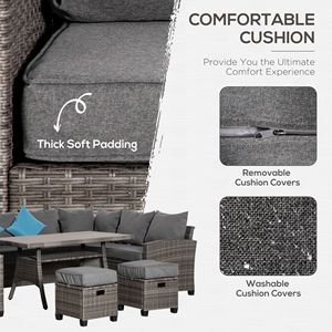 6-Piece Patio Furniture Set PE <b>Rattan</b> <b>Outdoor</b> Dining Conversation Set with 3 <b>Sofas</b> 2 Ottomans Slatted WPC Top - Product Image 3