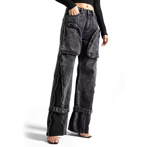OARH INT INDUSTRY Pantalones Cargo de Mezclilla Transpirables y Ecológicos de Cintura Alta con Cremalleras y Aberturas, Ajuste Regular, Largos, para Mujer - Product Image 5