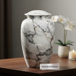 Urne funéraire de luxe en marbre texturé pour cendres humaines, grande urne de crémation, vase commémoratif personnalisé en marbre blanc, pot souvenir funéraire - Product Image 3